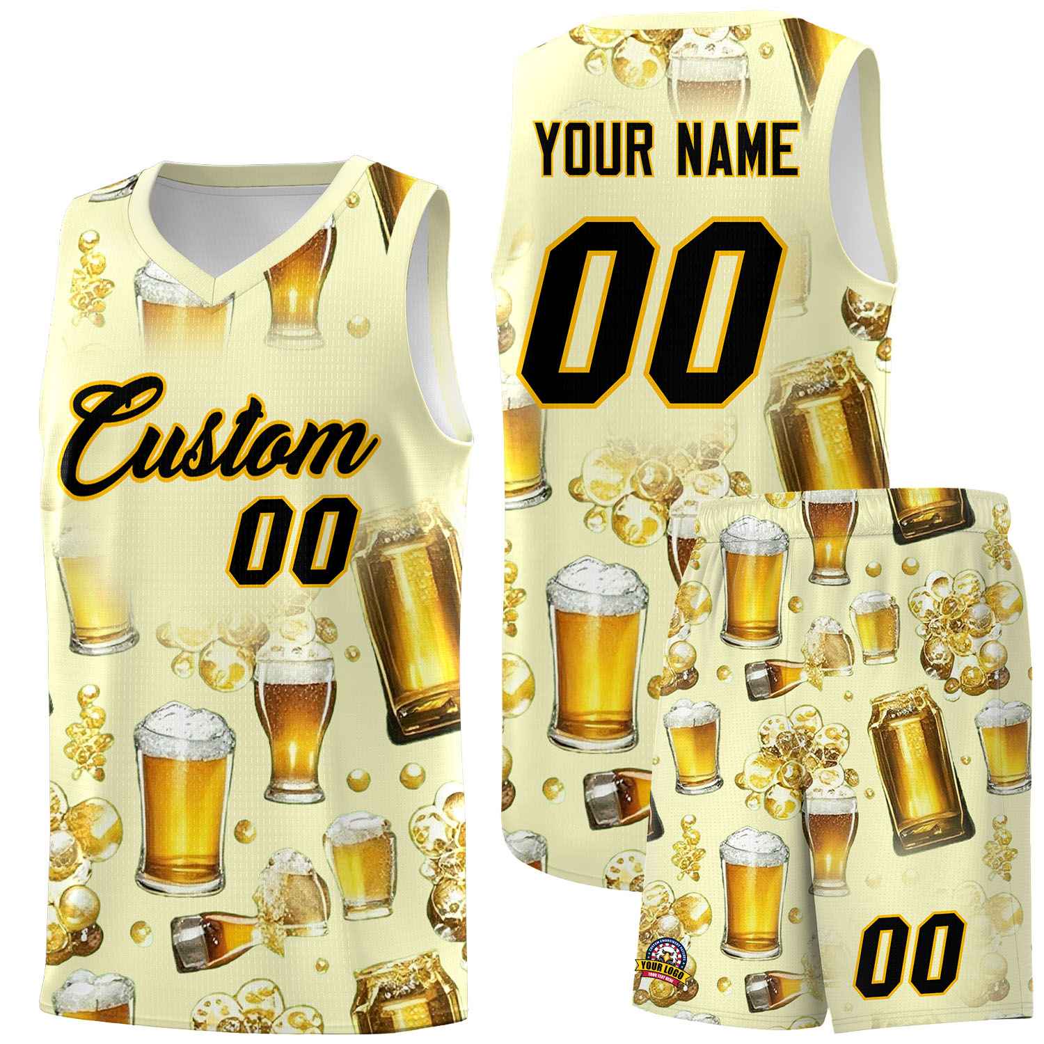 Custom Cream National Beer Day Personalized Beer Bubble Basketball Jersey | Perfect for parties | Dye-sublimation printing | KXKSHOP