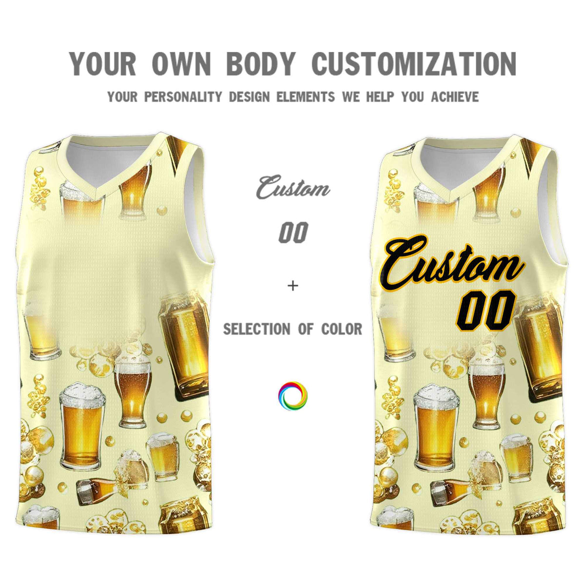 Custom Cream National Beer Day Personalized Beer Bubble Basketball Jersey | Perfect for parties | Dye-sublimation printing | KXKSHOP