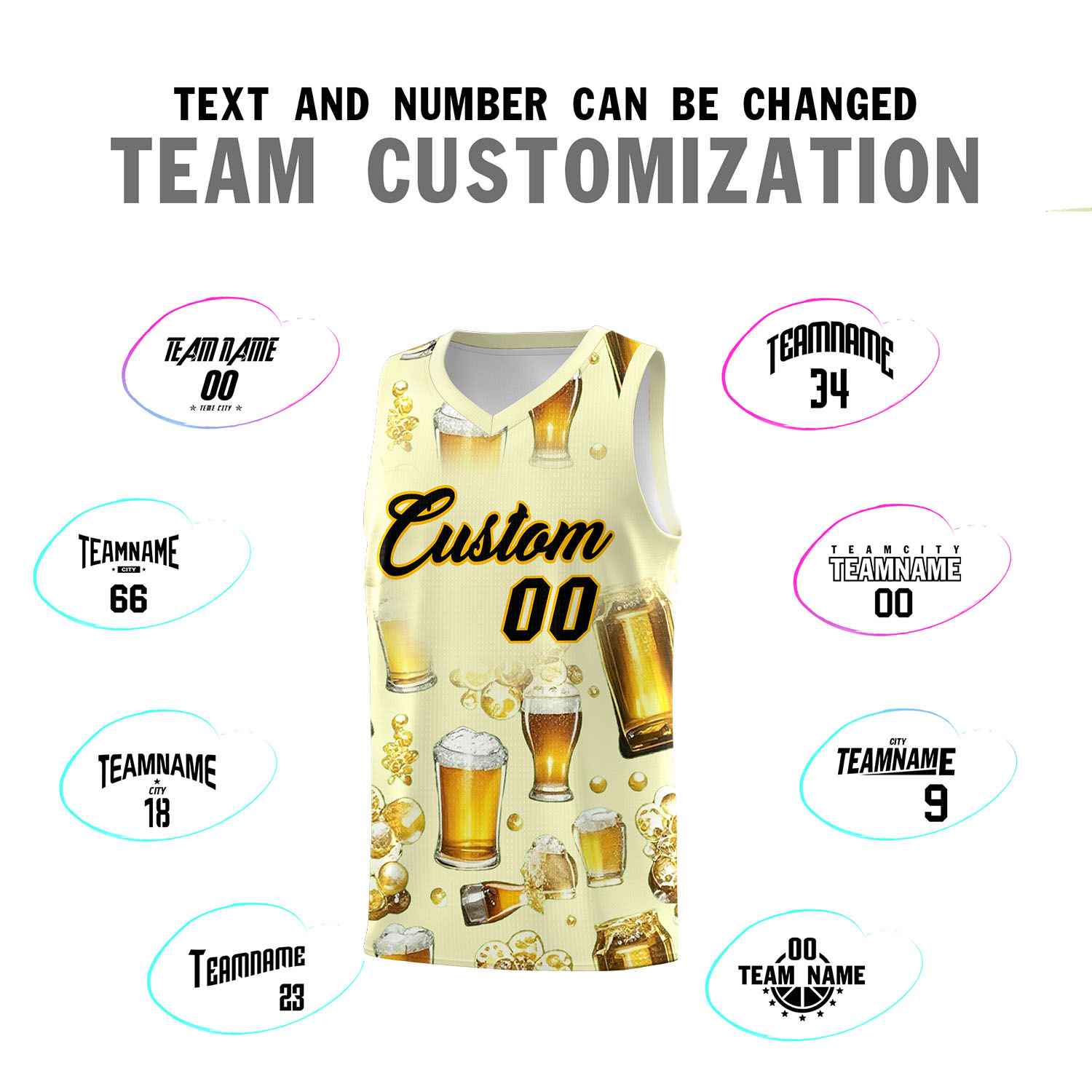 Custom Cream National Beer Day Personalized Beer Bubble Basketball Jersey | Perfect for parties | Dye-sublimation printing | KXKSHOP