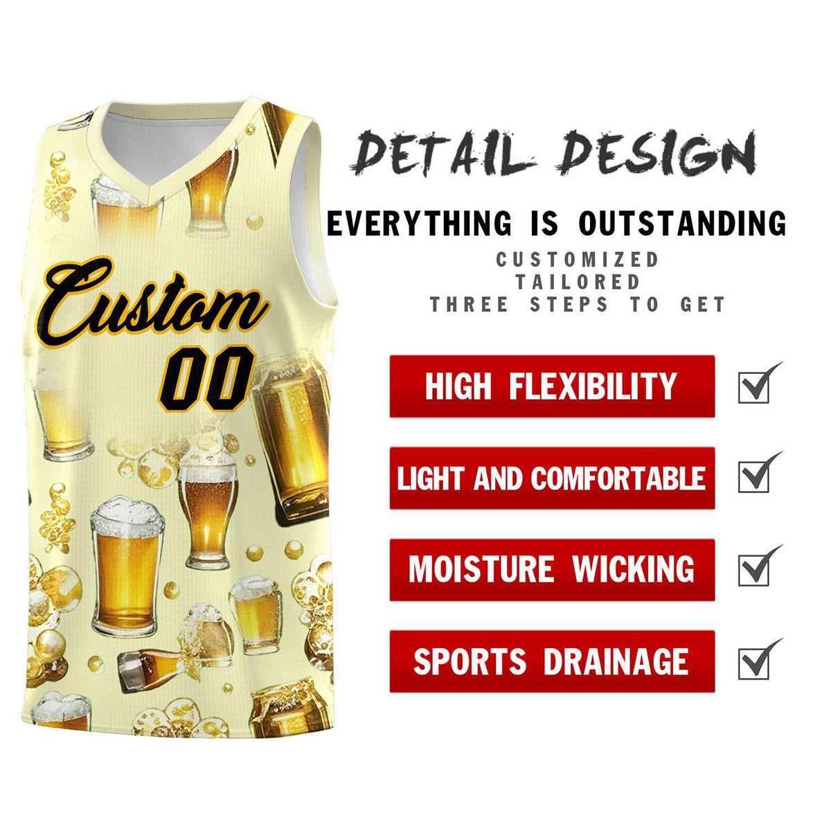 Custom Cream National Beer Day Personalized Beer Bubble Basketball Jersey | Perfect for parties | Dye-sublimation printing | KXKSHOP
