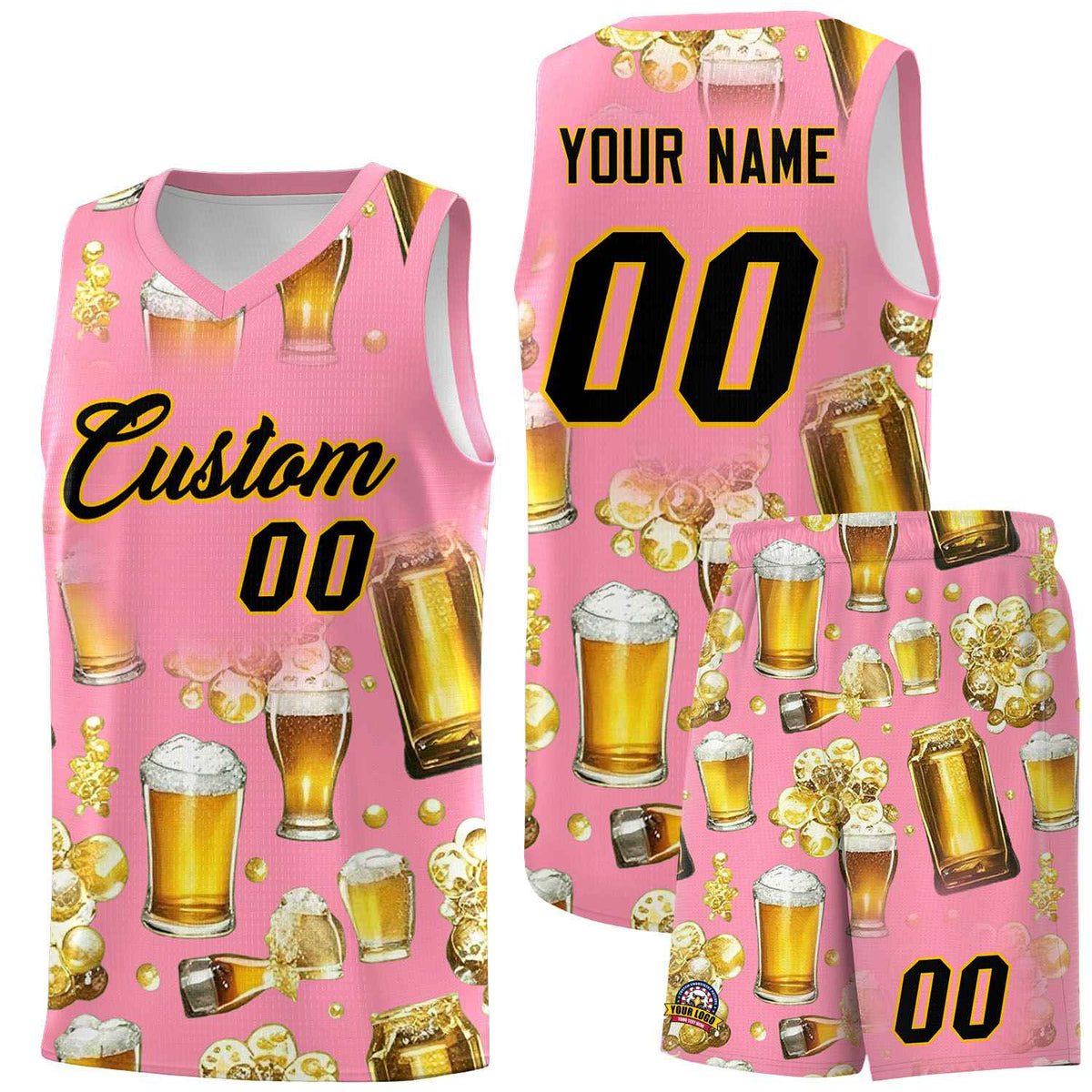 Custom Light Pink National Beer Day Personalized Beer Bubble Basketball Jersey | Perfect for parties | Dye-sublimation printing | KXKSHOP