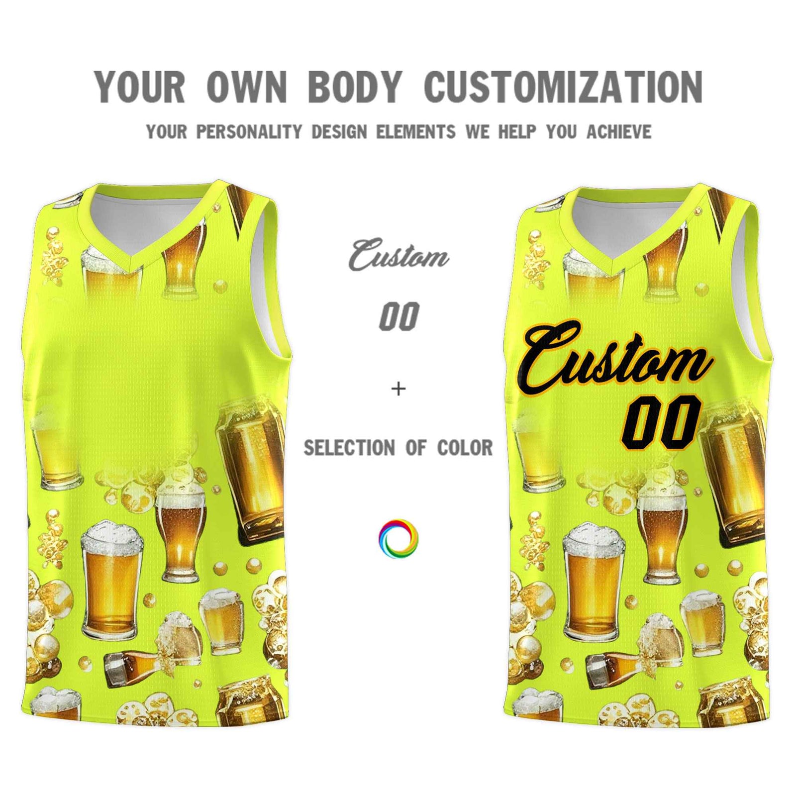 Custom Fluorescent Green National Beer Day Personalized Beer Bubble Basketball Jersey | Perfect for parties | Dye-sublimation printing | KXKSHOP