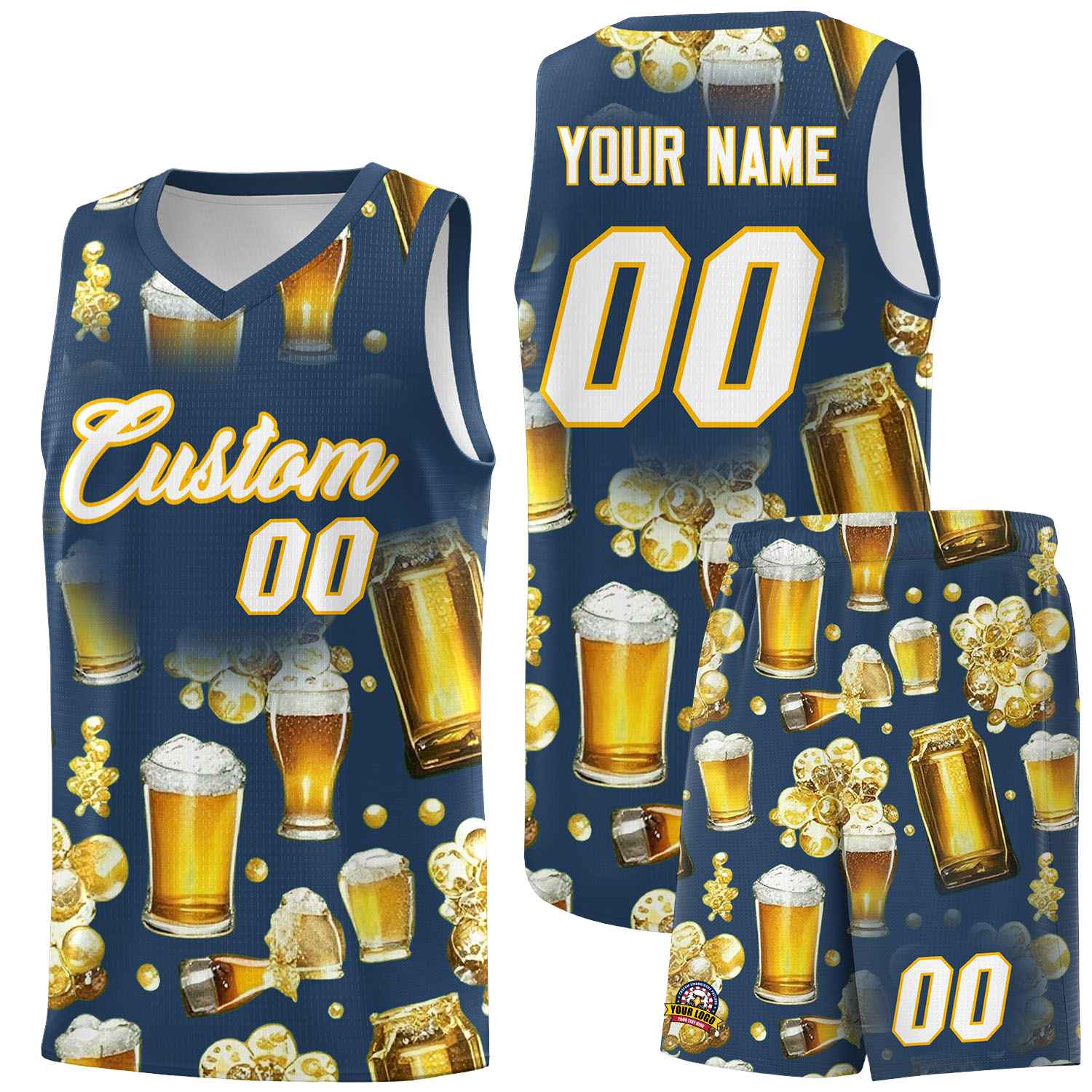 Custom Midnight Blue National Beer Day Personalized Beer Bubble Basketball Jersey | Perfect for parties | Dye-sublimation printing | KXKSHOP