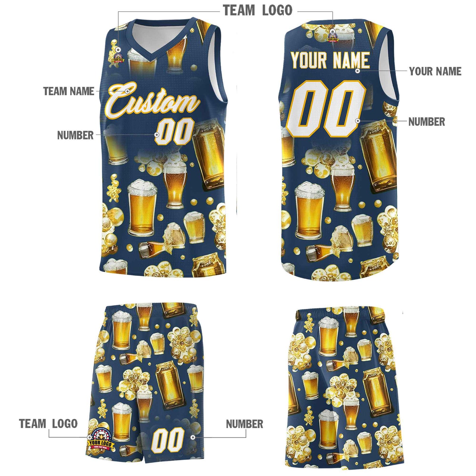 Custom Midnight Blue National Beer Day Personalized Beer Bubble Basketball Jersey | Perfect for parties | Dye-sublimation printing | KXKSHOP