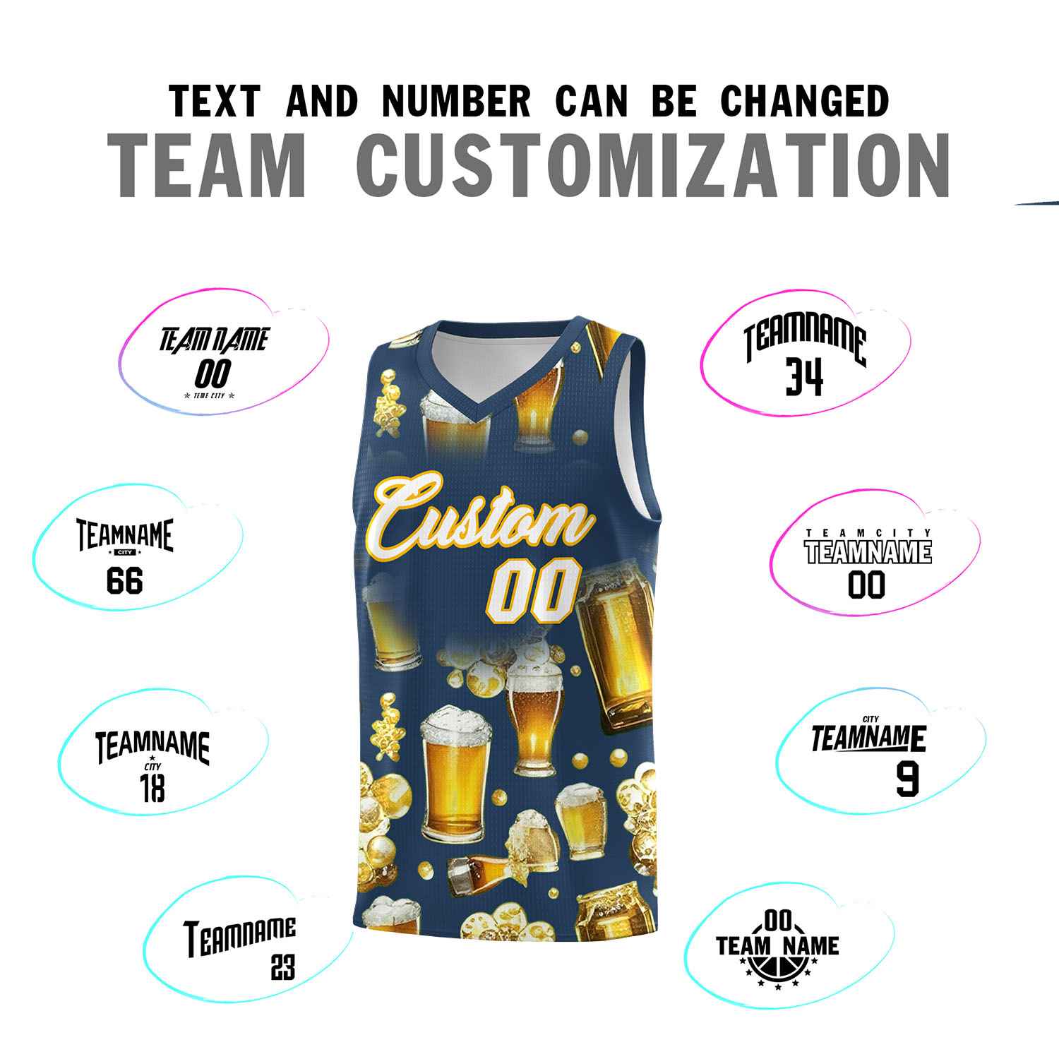 Custom Midnight Blue National Beer Day Personalized Beer Bubble Basketball Jersey | Perfect for parties | Dye-sublimation printing | KXKSHOP