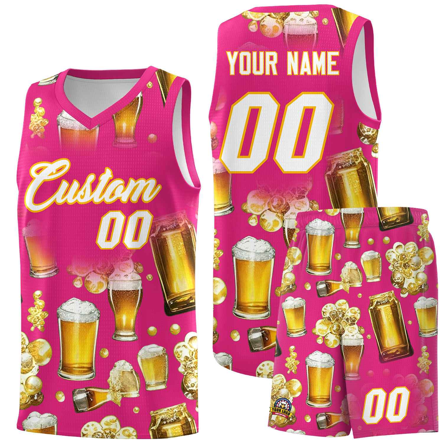 Custom Rose Red National Beer Day Personalized Beer Bubble Basketball Jersey | Perfect for parties | Dye-sublimation printing | KXKSHOP