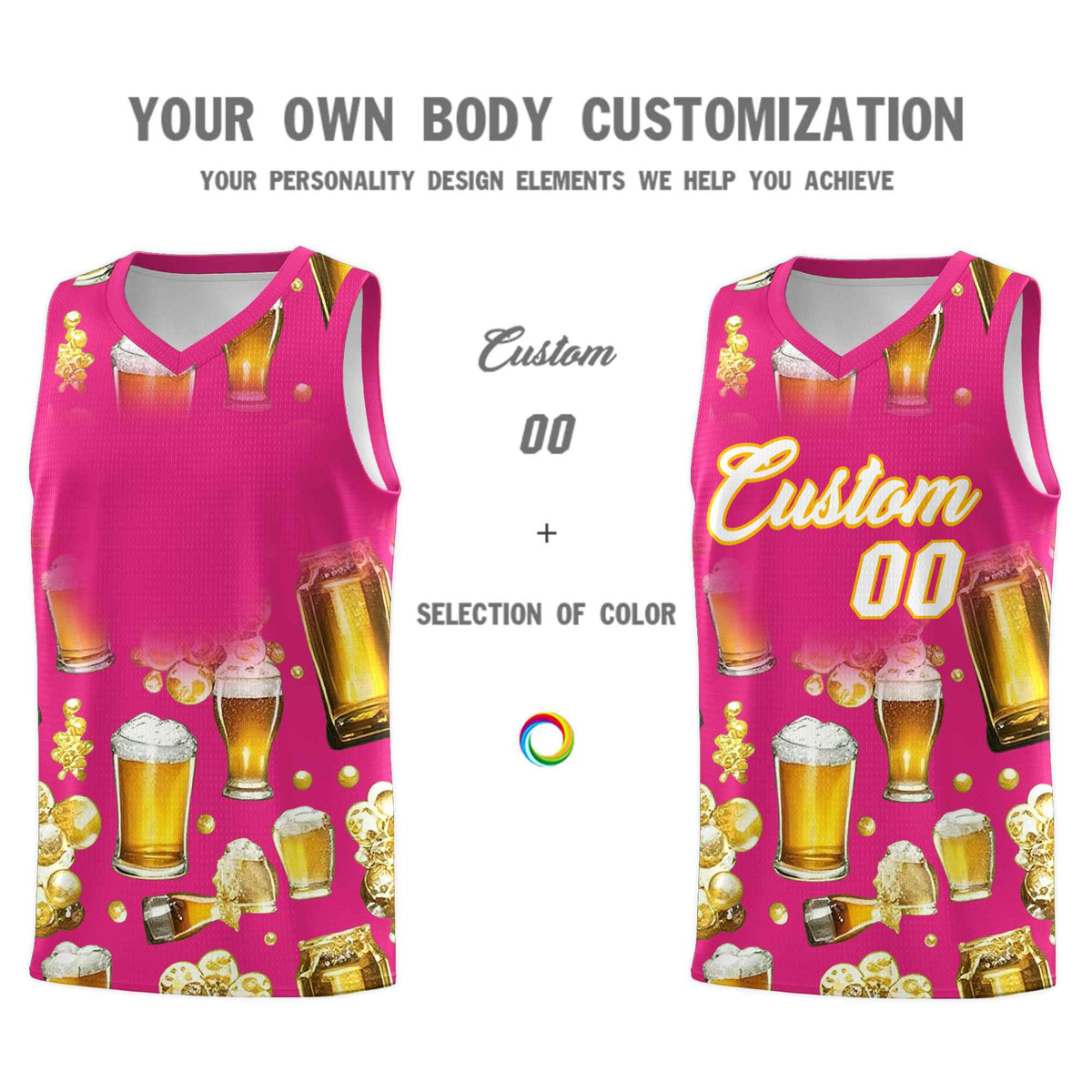Custom Rose Red National Beer Day Personalized Beer Bubble Basketball Jersey | Perfect for parties | Dye-sublimation printing | KXKSHOP
