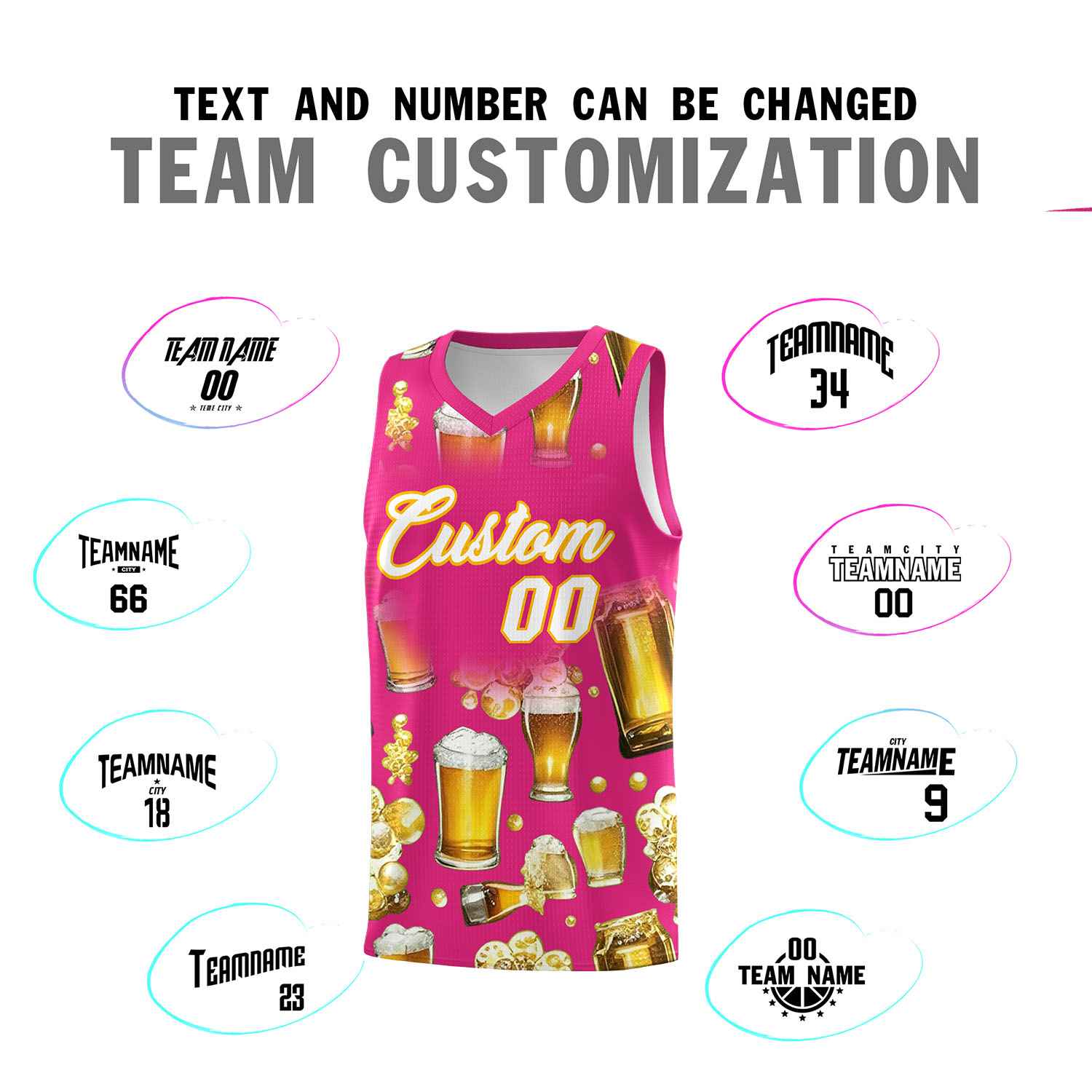 Custom Rose Red National Beer Day Personalized Beer Bubble Basketball Jersey | Perfect for parties | Dye-sublimation printing | KXKSHOP