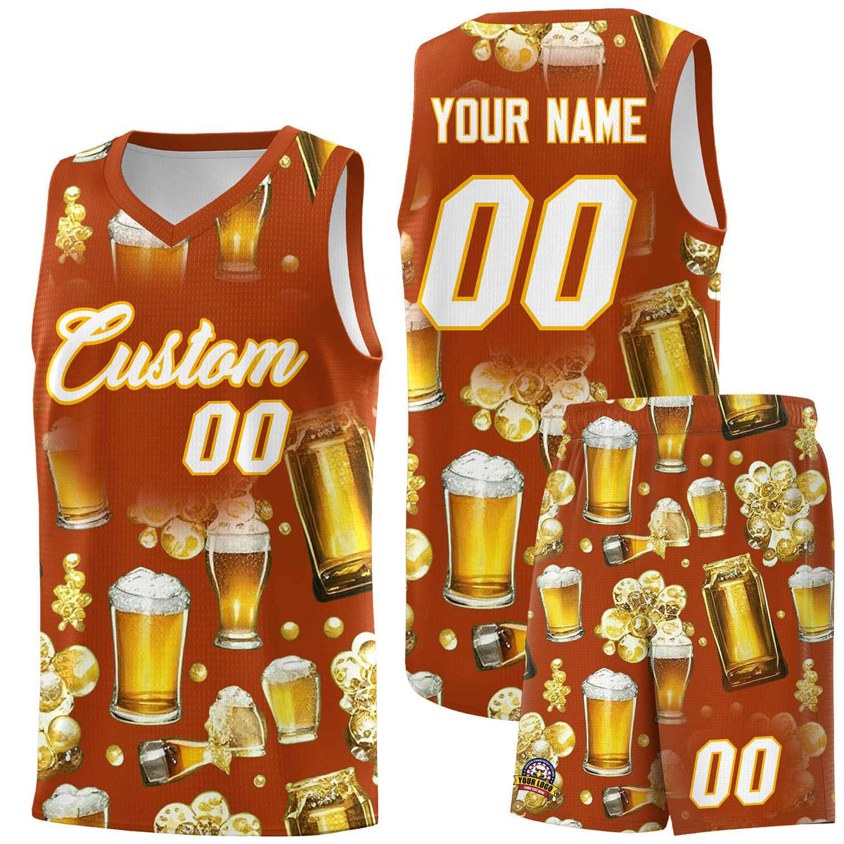 Custom Dark Orange National Beer Day Personalized Beer Bubble Basketball Jersey | Perfect for parties | Dye-sublimation printing | KXKSHOP