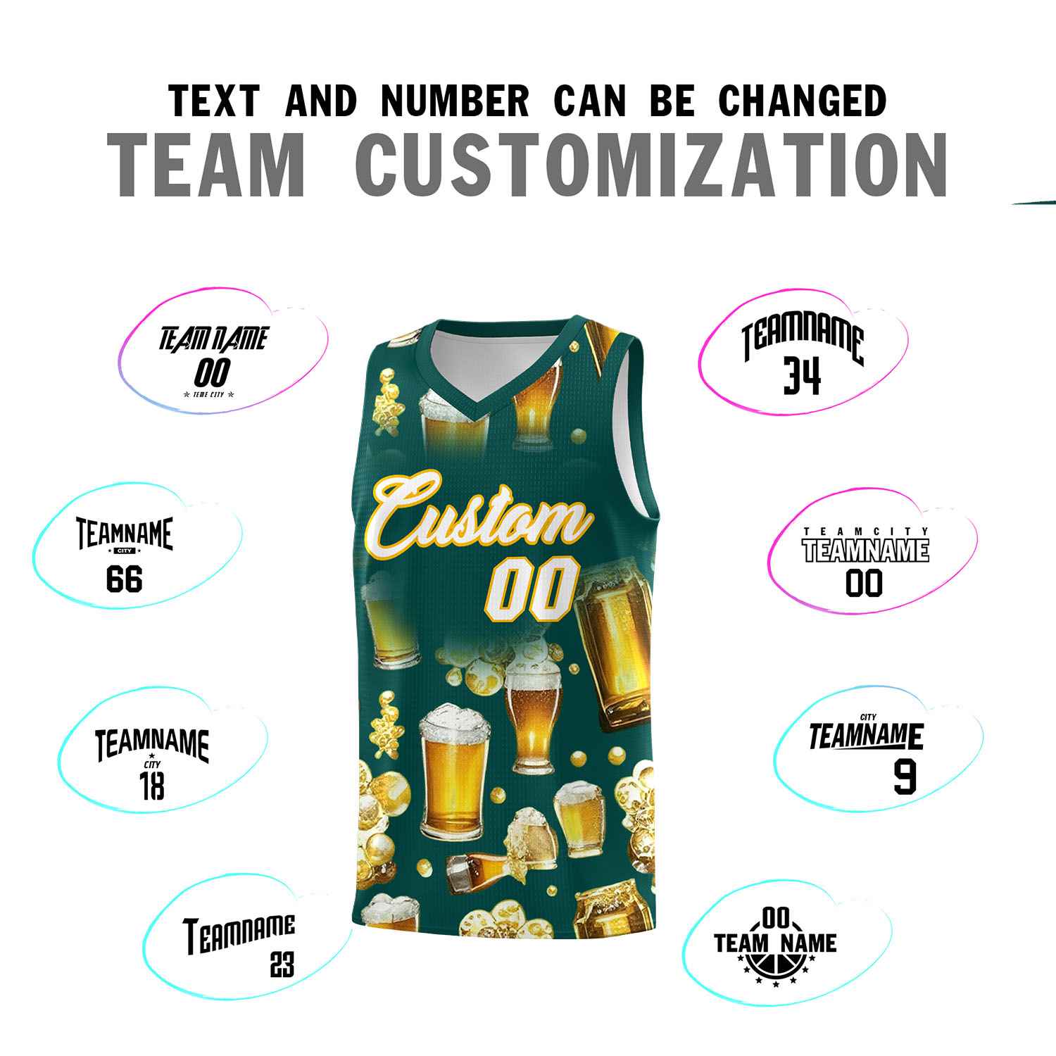 Custom Midnight Green National Beer Day Personalized Beer Bubble Basketball Jersey | Perfect for parties | Dye-sublimation printing | KXKSHOP