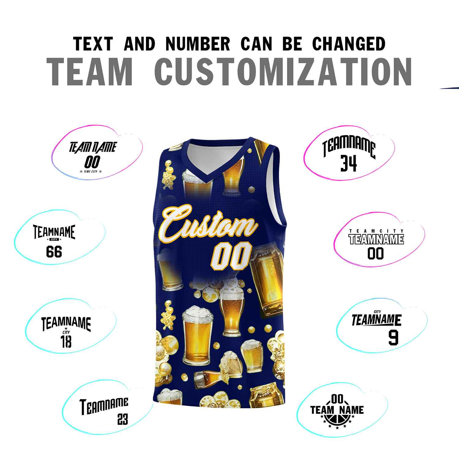 Custom Dark Blue National Beer Day Personalized Beer Bubble Basketball Jersey | Perfect for parties | Dye-sublimation printing | KXKSHOP
