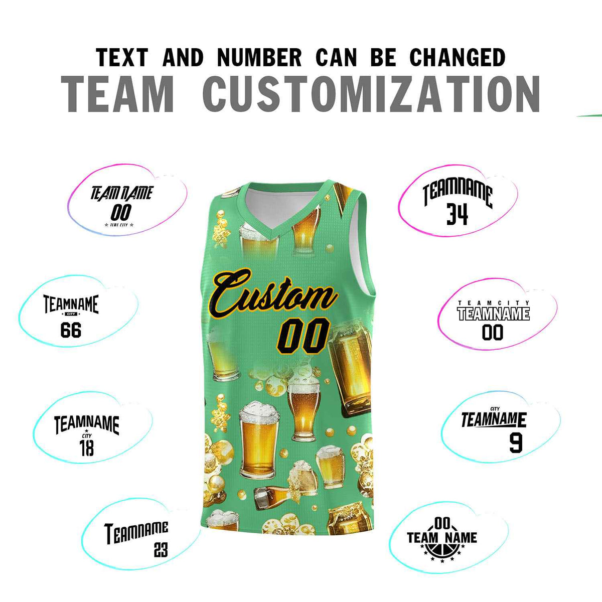 Custom Neon Green National Beer Day Personalized Beer Bubble Basketball Jersey | Perfect for parties | Dye-sublimation printing | KXKSHOP