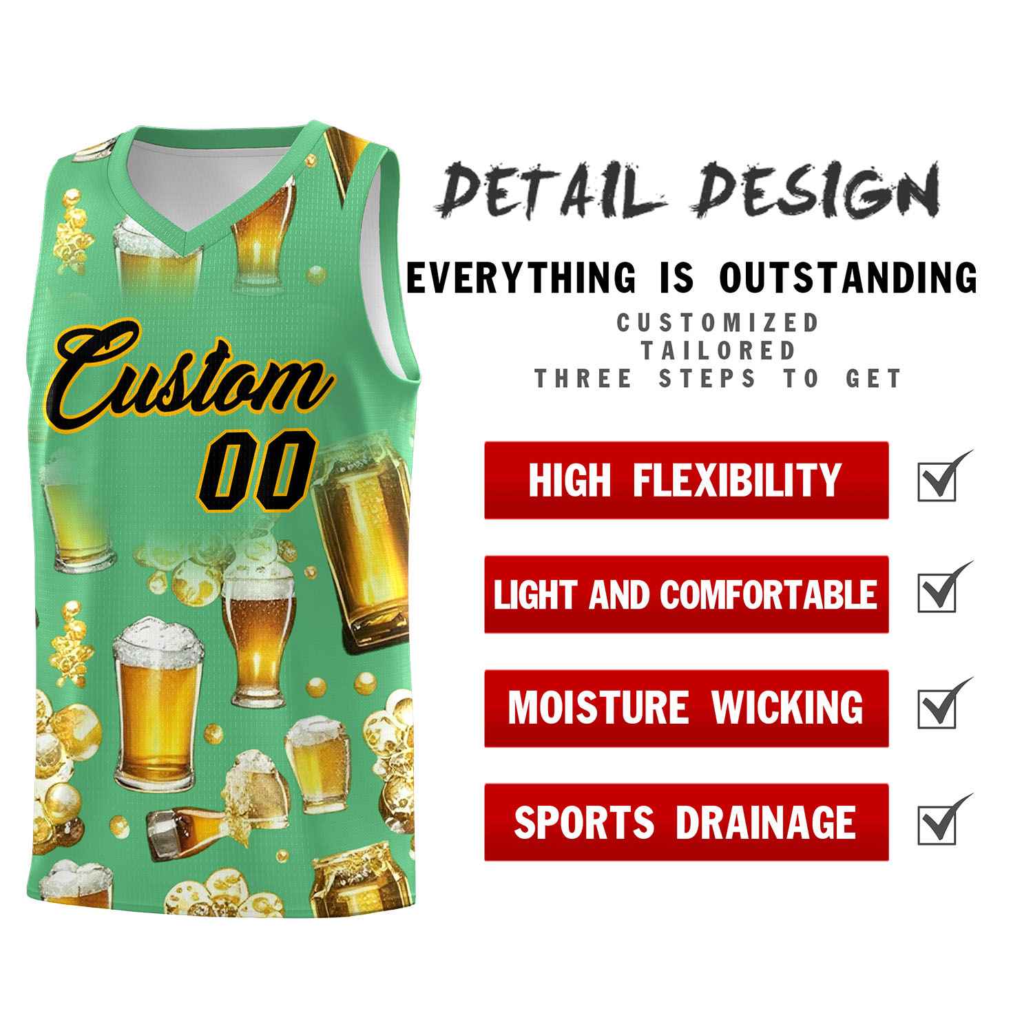Custom Neon Green National Beer Day Personalized Beer Bubble Basketball Jersey | Perfect for parties | Dye-sublimation printing | KXKSHOP