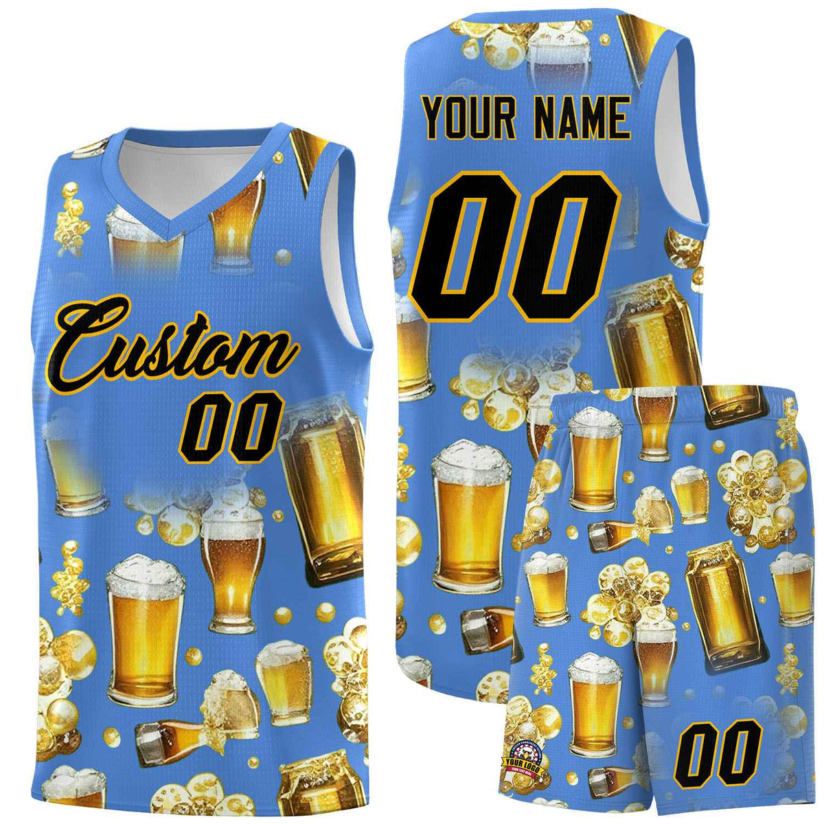 Custom Powder Blue National Beer Day Personalized Beer Bubble Basketball Jersey | Perfect for parties | Dye-sublimation printing | KXKSHOP
