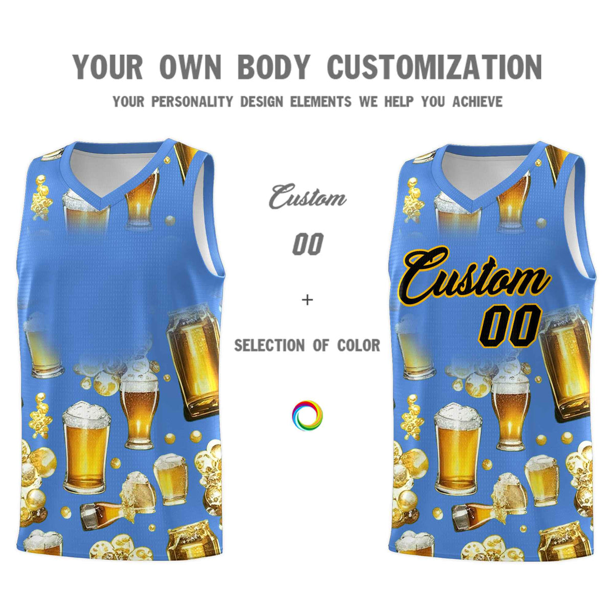Custom Powder Blue National Beer Day Personalized Beer Bubble Basketball Jersey | Perfect for parties | Dye-sublimation printing | KXKSHOP
