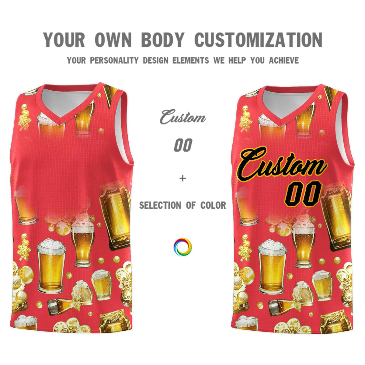 Custom Light Red National Beer Day Personalized Beer Bubble Basketball Jersey | Perfect for parties | Dye-sublimation printing | KXKSHOP