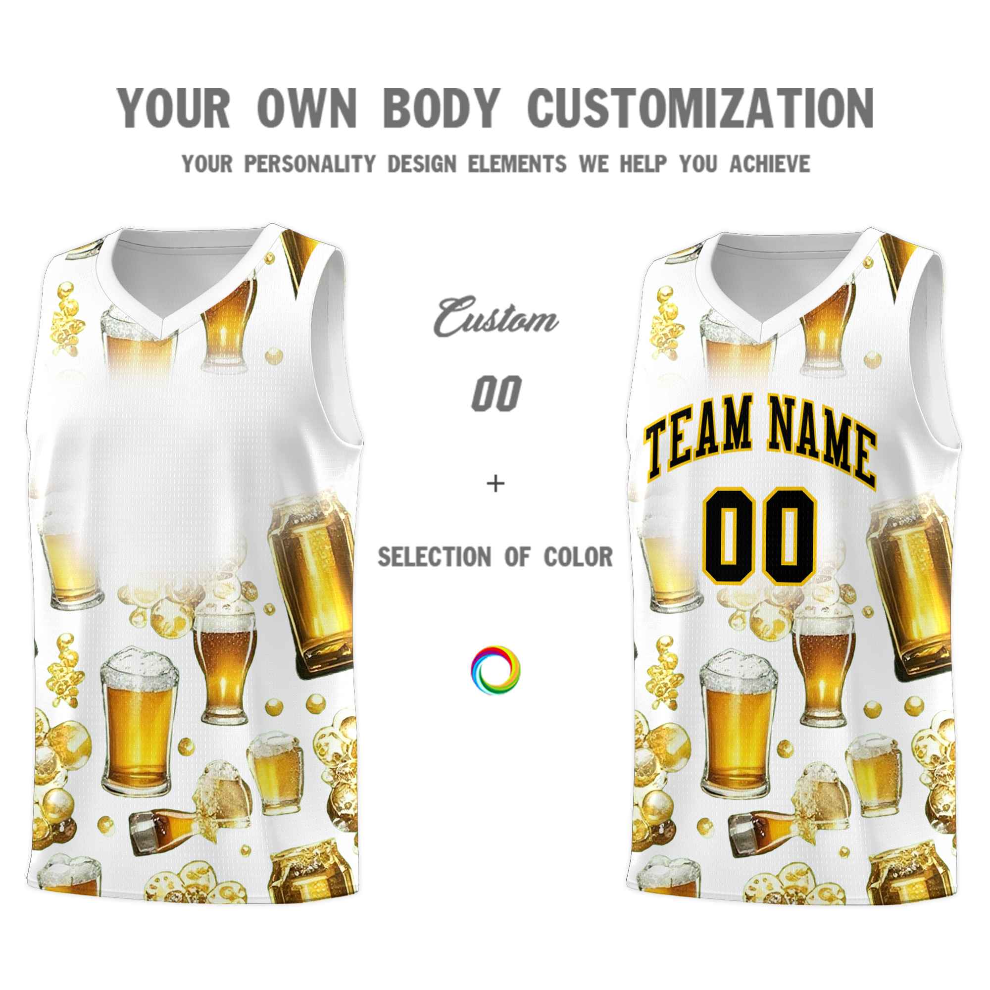 Custom White National Beer Day Personalized Beer Bubble Basketball Jersey | Perfect for parties | Dye-sublimation printing | KXKSHOP