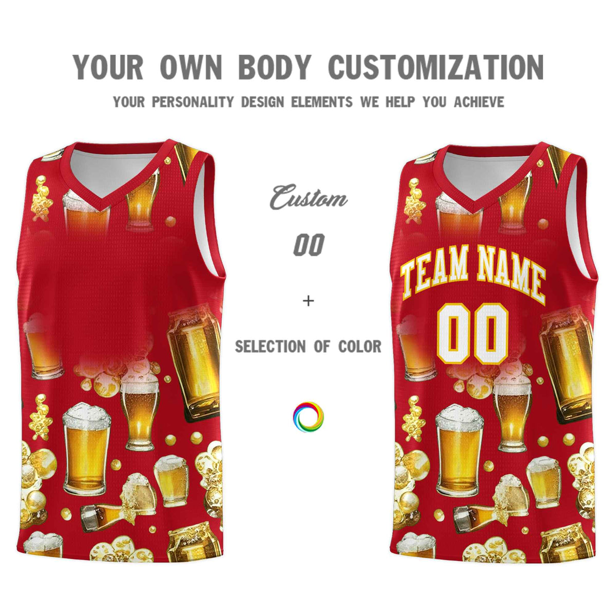 Custom Red National Beer Day Personalized Beer Bubble Basketball Jersey | Perfect for parties | Dye-sublimation printing | KXKSHOP