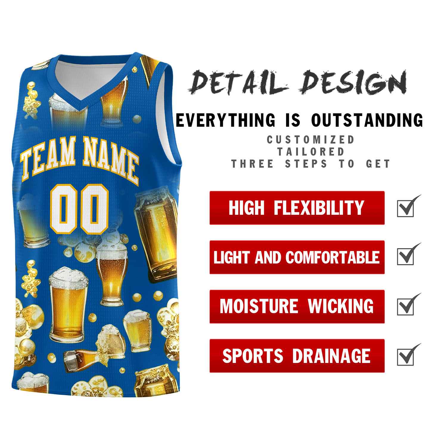 Custom Royal National Beer Day Personalized Beer Bubble Basketball Jersey | Perfect for parties | Dye-sublimation printing | KXKSHOP