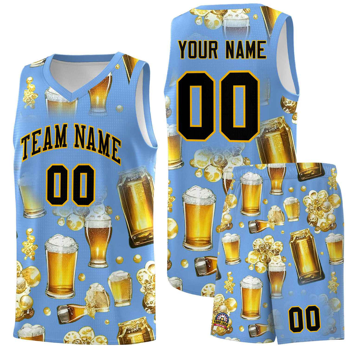 Custom Light Blue National Beer Day Personalized Beer Bubble Basketball Jersey | Perfect for parties | Dye-sublimation printing | KXKSHOP