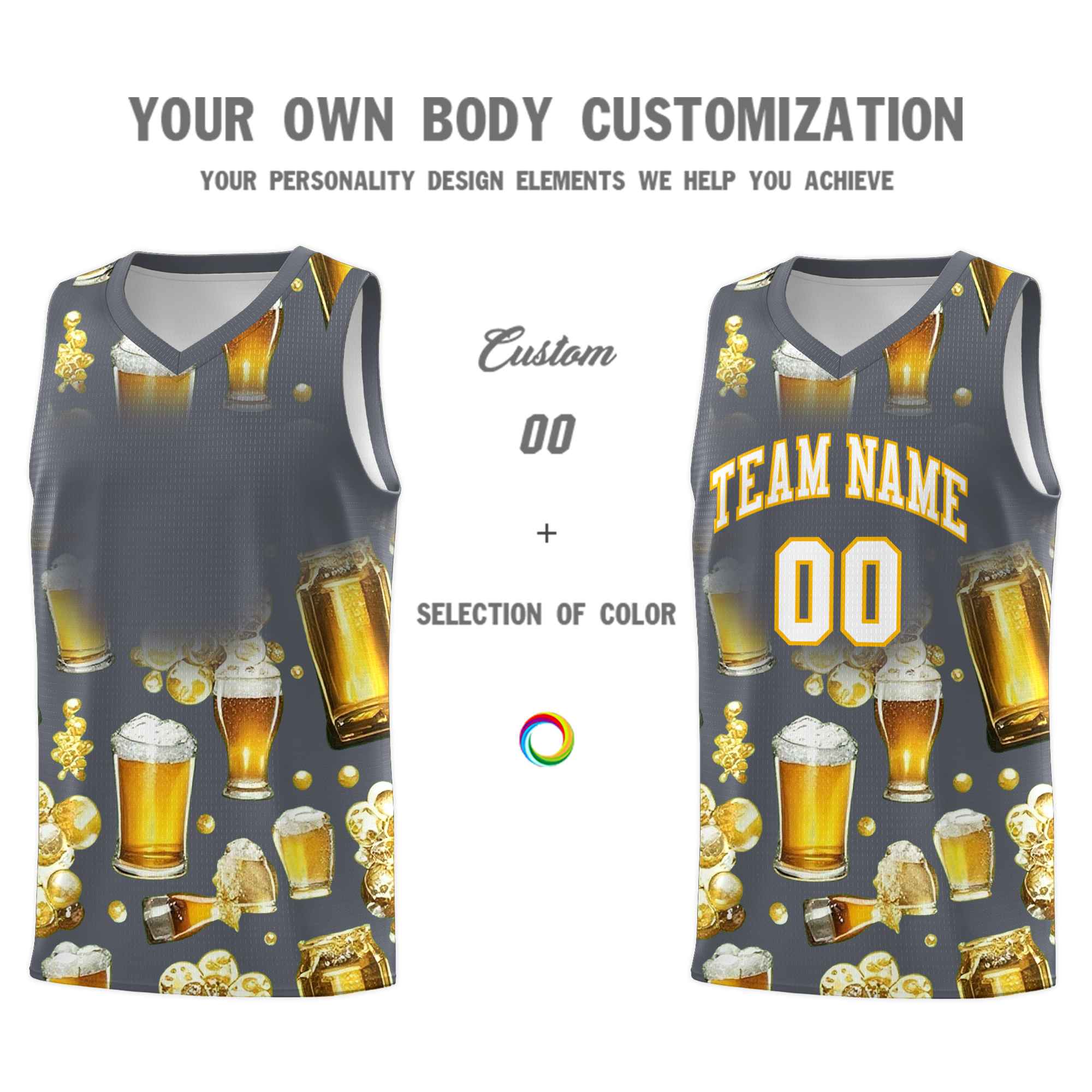 Custom Gray National Beer Day Personalized Beer Bubble Basketball Jersey | Perfect for parties | Dye-sublimation printing | KXKSHOP