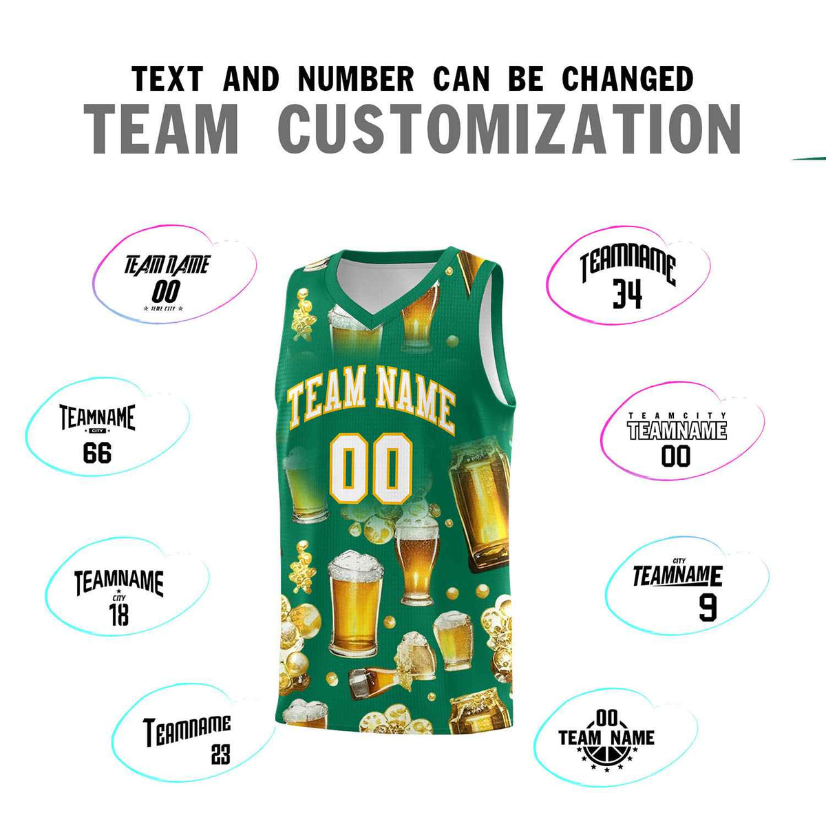 Custom Kelly Green National Beer Day Personalized Beer Bubble Basketball Jersey | Perfect for parties | Dye-sublimation printing | KXKSHOP