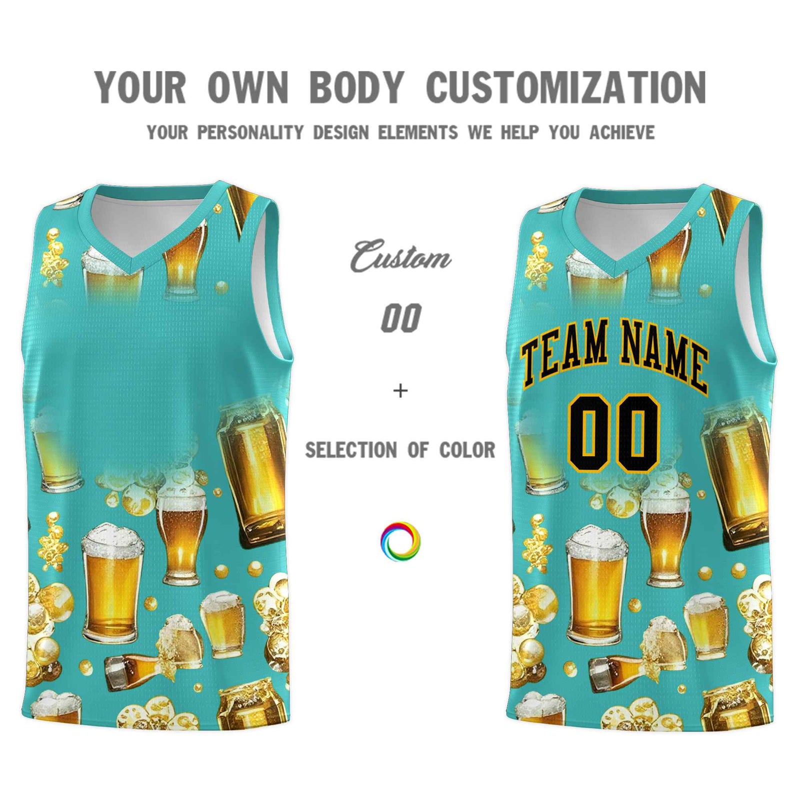 Custom Teal National Beer Day Personalized Beer Bubble Basketball Jersey | Perfect for parties | Dye-sublimation printing | KXKSHOP