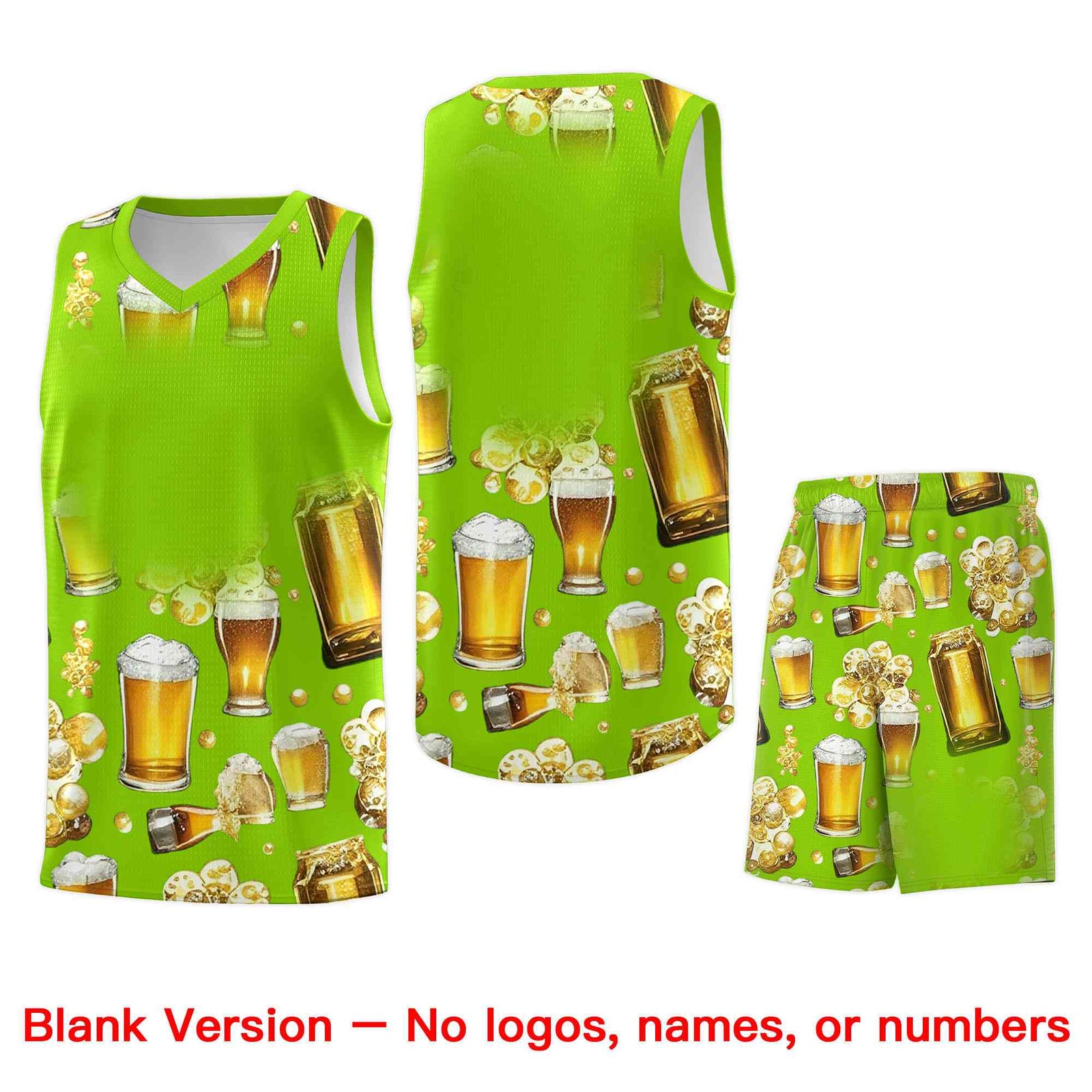 Custom Neon Green National Beer Day Personalized Beer Bubble Basketball Jersey | Perfect for parties | Dye-sublimation printing | KXKSHOP