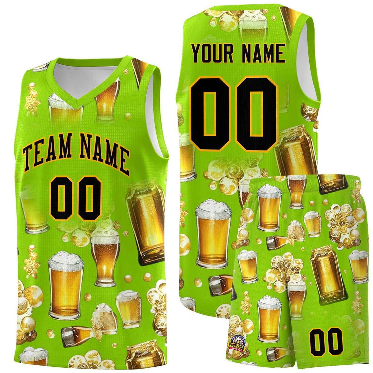 Custom Neon Green National Beer Day Personalized Beer Bubble Basketball Jersey | Perfect for parties | Dye-sublimation printing | KXKSHOP