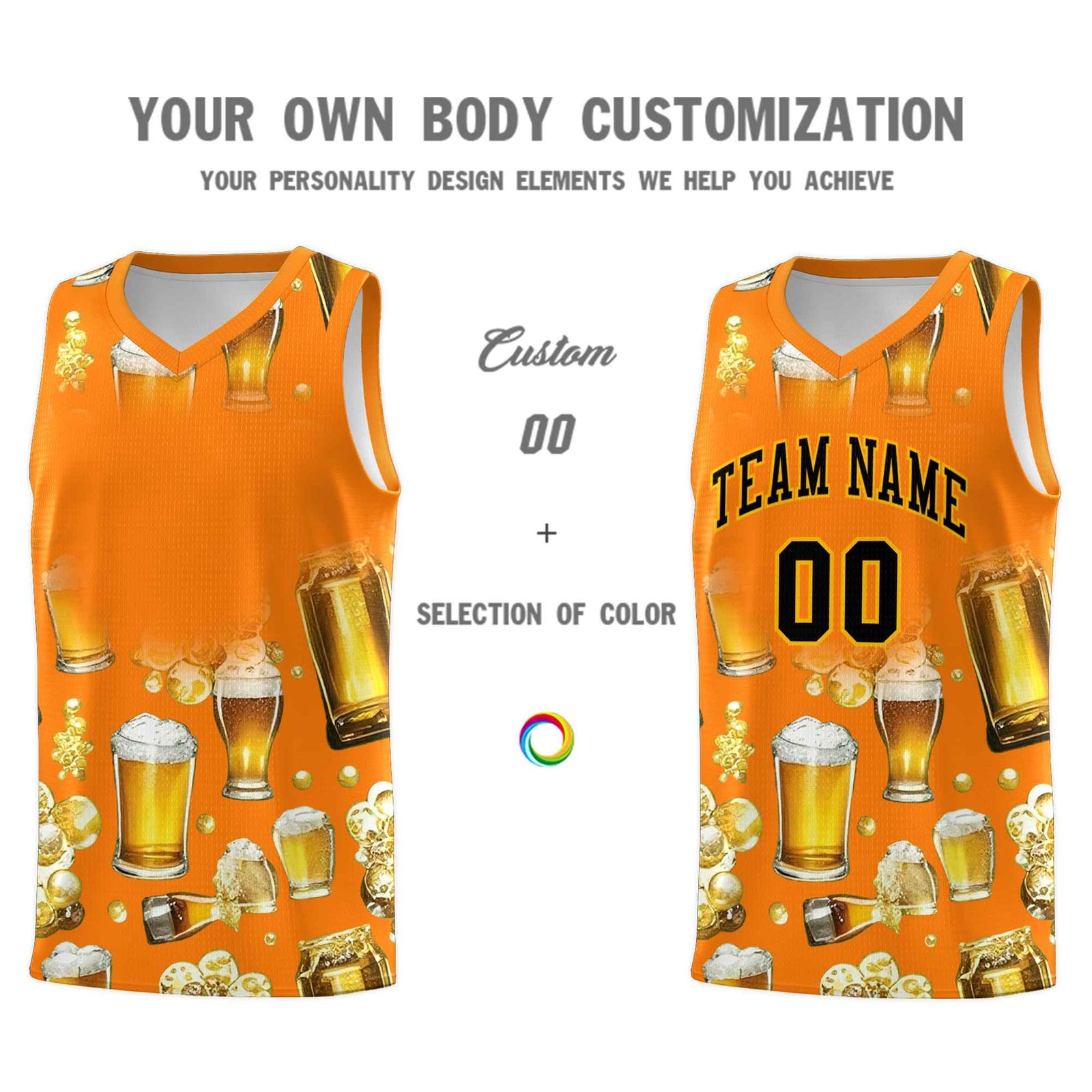 Custom Orange National Beer Day Personalized Beer Bubble Basketball Jersey | Perfect for parties | Dye-sublimation printing | KXKSHOP