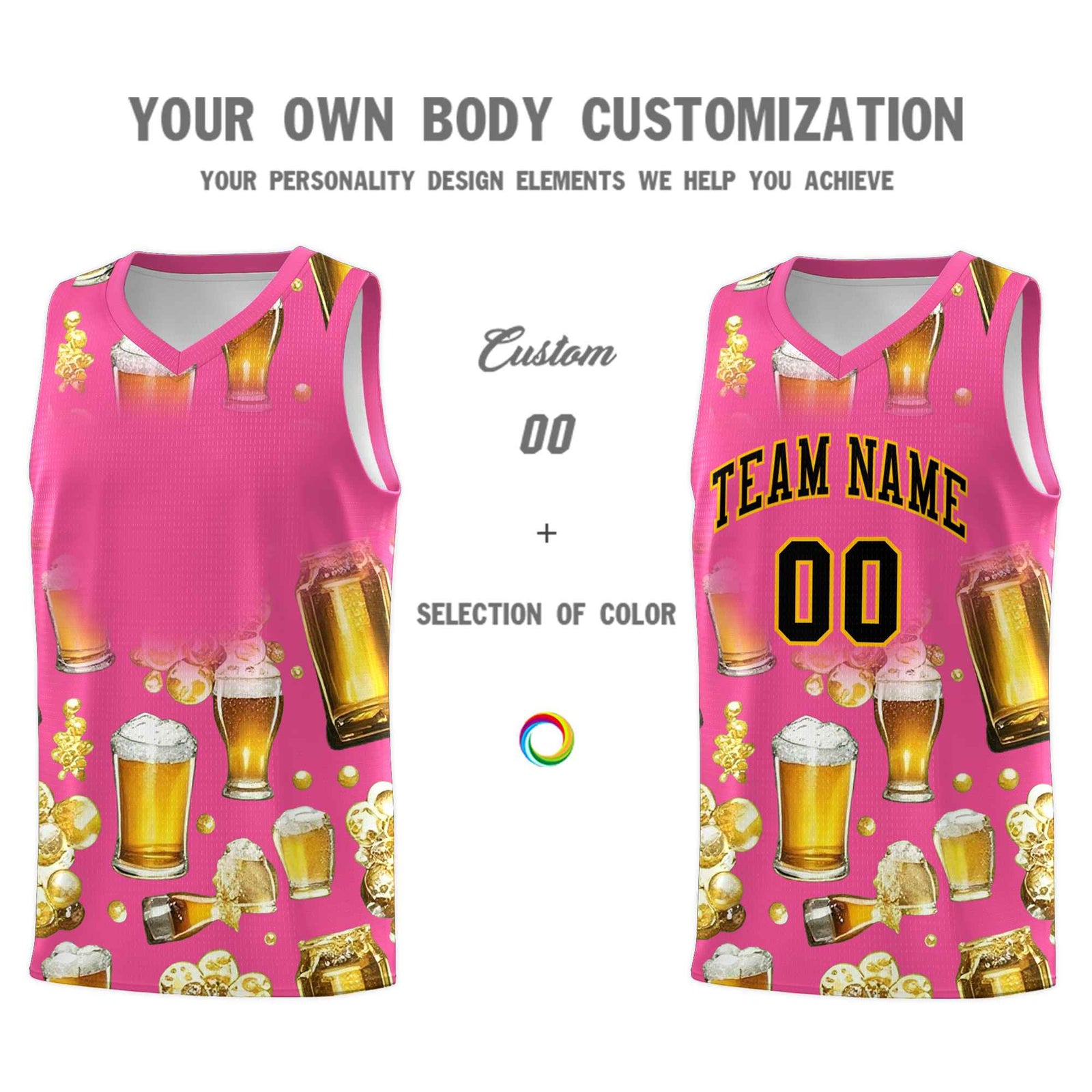 Custom Pink National Beer Day Personalized Beer Bubble Basketball Jersey | Perfect for parties | Dye-sublimation printing | KXKSHOP