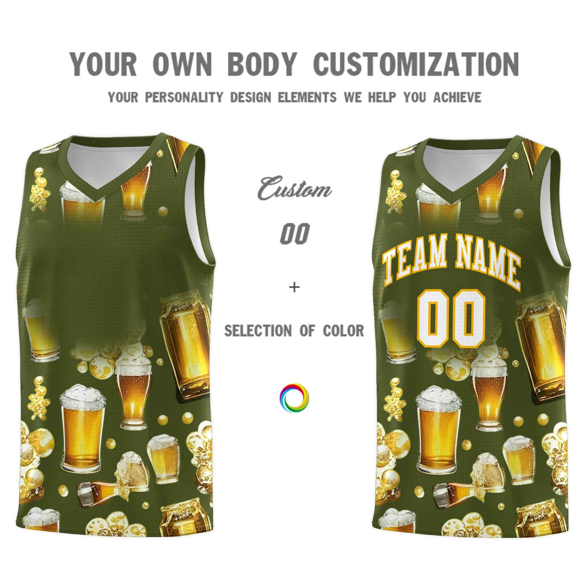 Custom Olive National Beer Day Personalized Beer Bubble Basketball Jersey | Perfect for parties | Dye-sublimation printing | KXKSHOP