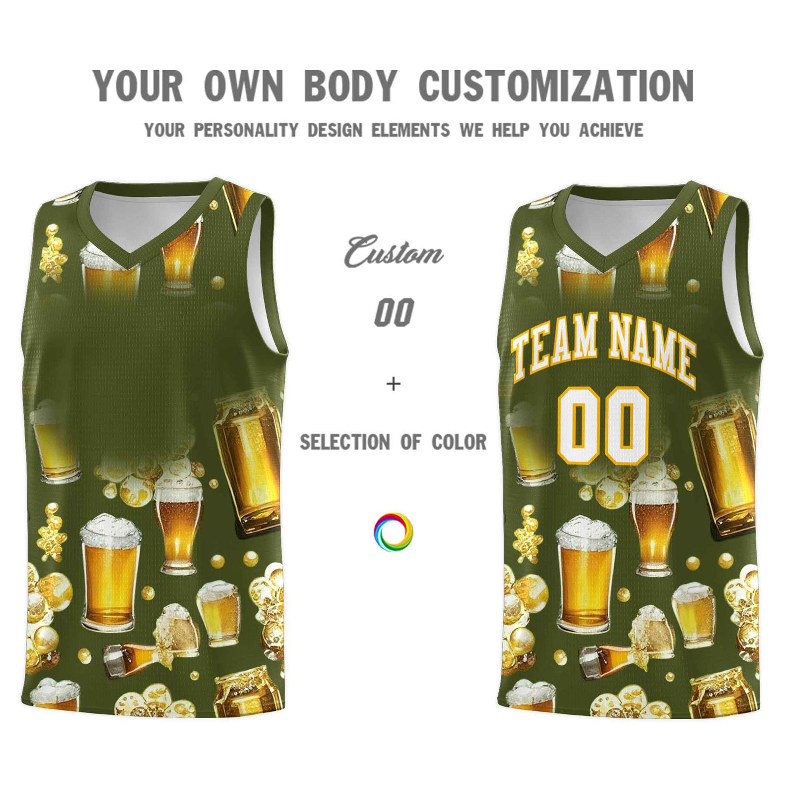 Custom Olive National Beer Day Personalized Beer Bubble Basketball Jersey | Perfect for parties | Dye-sublimation printing | KXKSHOP