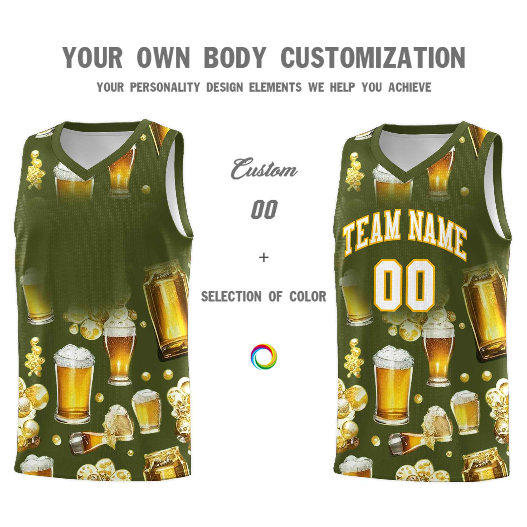 Custom Olive National Beer Day Personalized Beer Bubble Basketball Jersey | Perfect for parties | Dye-sublimation printing | KXKSHOP