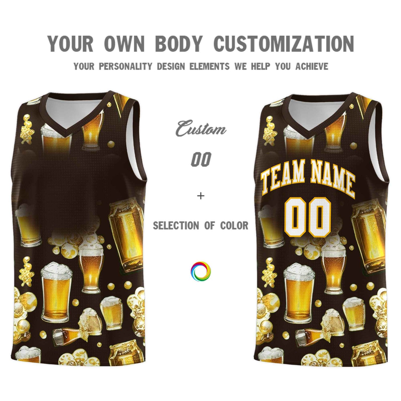 Custom Brown National Beer Day Personalized Beer Bubble Basketball Jersey | Perfect for parties | Dye-sublimation printing | KXKSHOP
