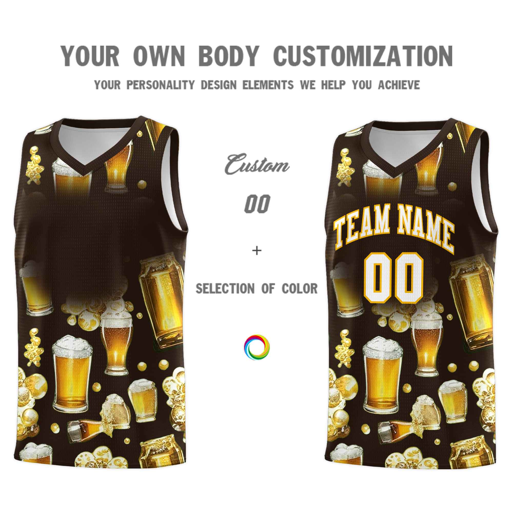 Custom Brown National Beer Day Personalized Beer Bubble Basketball Jersey | Perfect for parties | Dye-sublimation printing | KXKSHOP