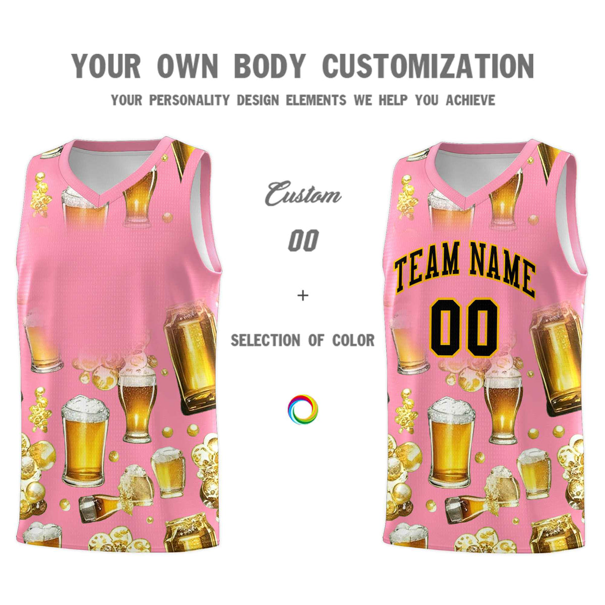 Custom Light Pink National Beer Day Personalized Beer Bubble Basketball Jersey | Perfect for parties | Dye-sublimation printing | KXKSHOP