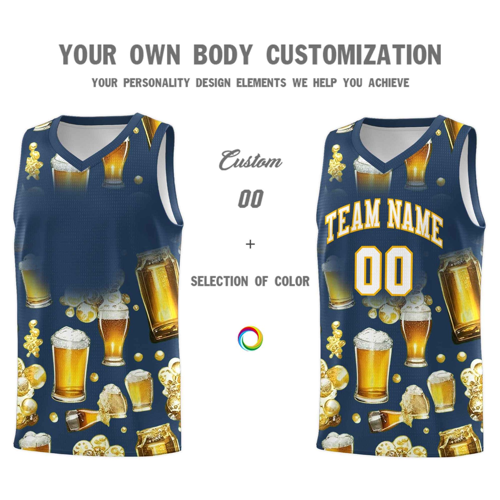 Custom Midnight Blue National Beer Day Personalized Beer Bubble Basketball Jersey | Perfect for parties | Dye-sublimation printing | KXKSHOP