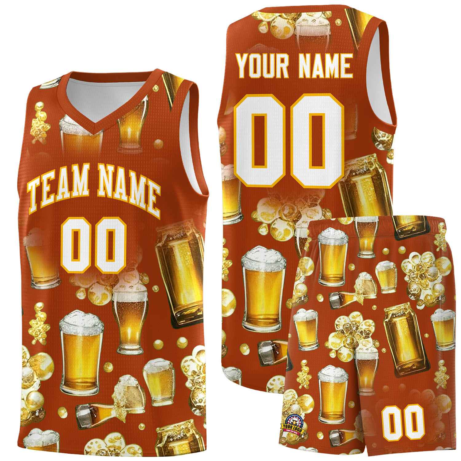 Custom Dark Orange National Beer Day Personalized Beer Bubble Basketball Jersey | Perfect for parties | Dye-sublimation printing | KXKSHOP