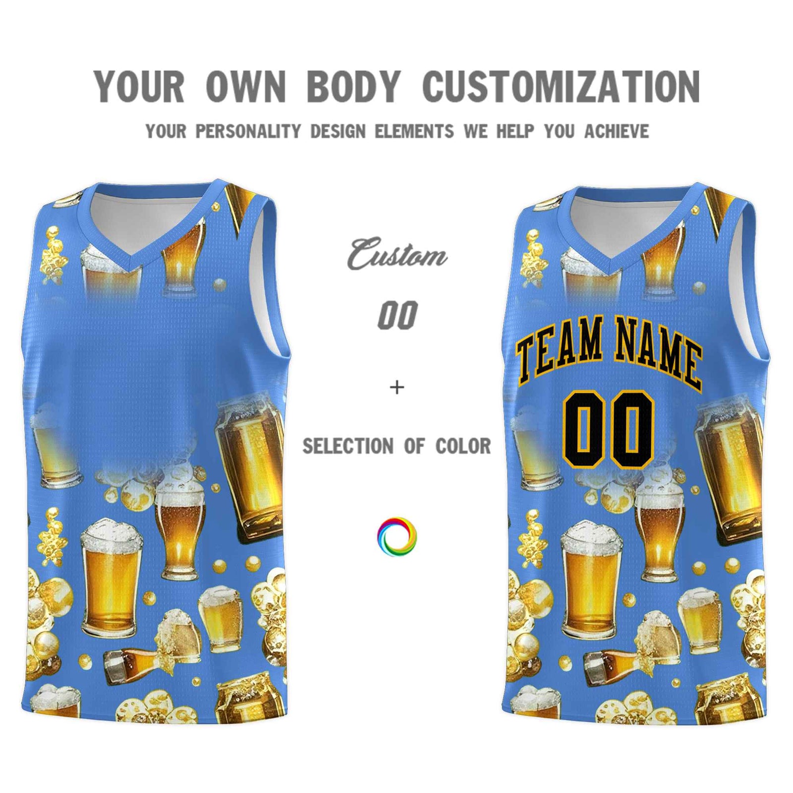 Custom Powder Blue National Beer Day Personalized Beer Bubble Basketball Jersey | Perfect for parties | Dye-sublimation printing | KXKSHOP