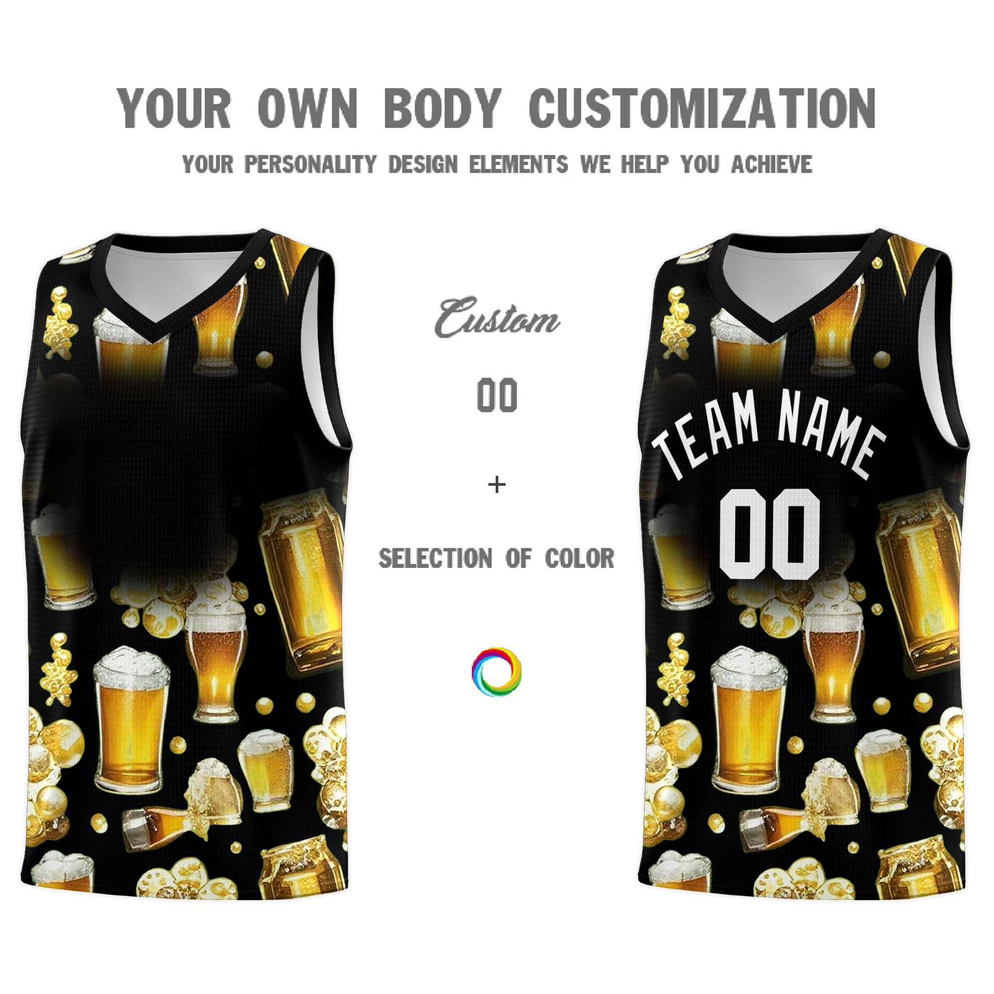 Custom Black National Beer Day Personalized Beer Bubble Basketball Jersey | Perfect for parties | Dye-sublimation printing | KXKSHOP