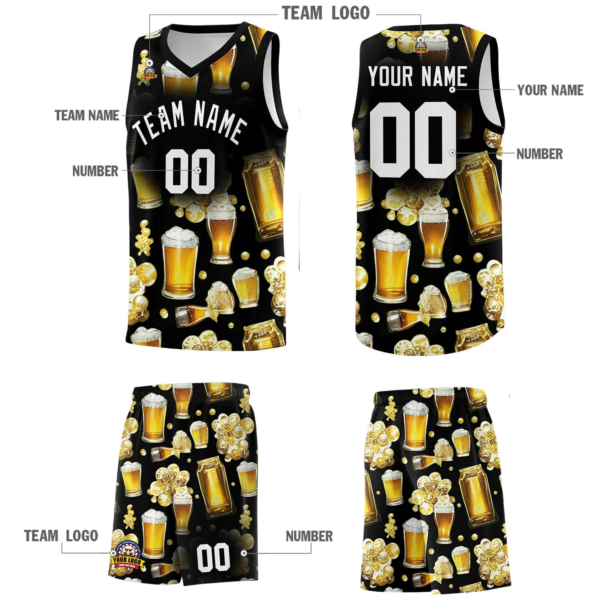 Custom Black National Beer Day Personalized Beer Bubble Basketball Jersey | Perfect for parties | Dye-sublimation printing | KXKSHOP