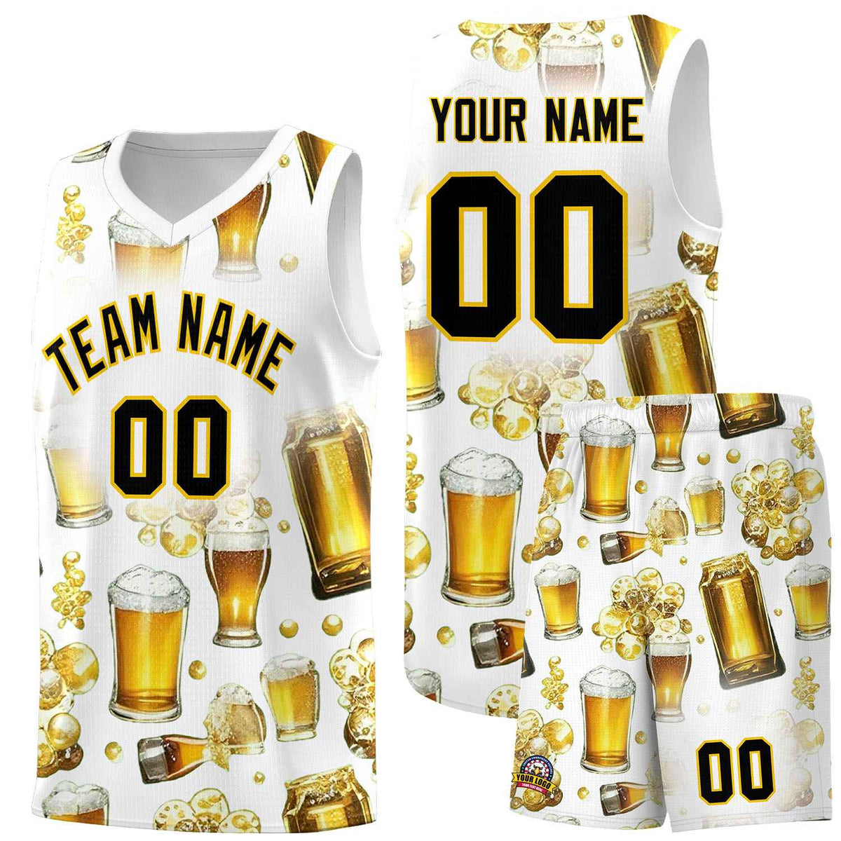 Custom White National Beer Day Personalized Beer Bubble Basketball Jersey | Perfect for parties | Dye-sublimation printing | KXKSHOP