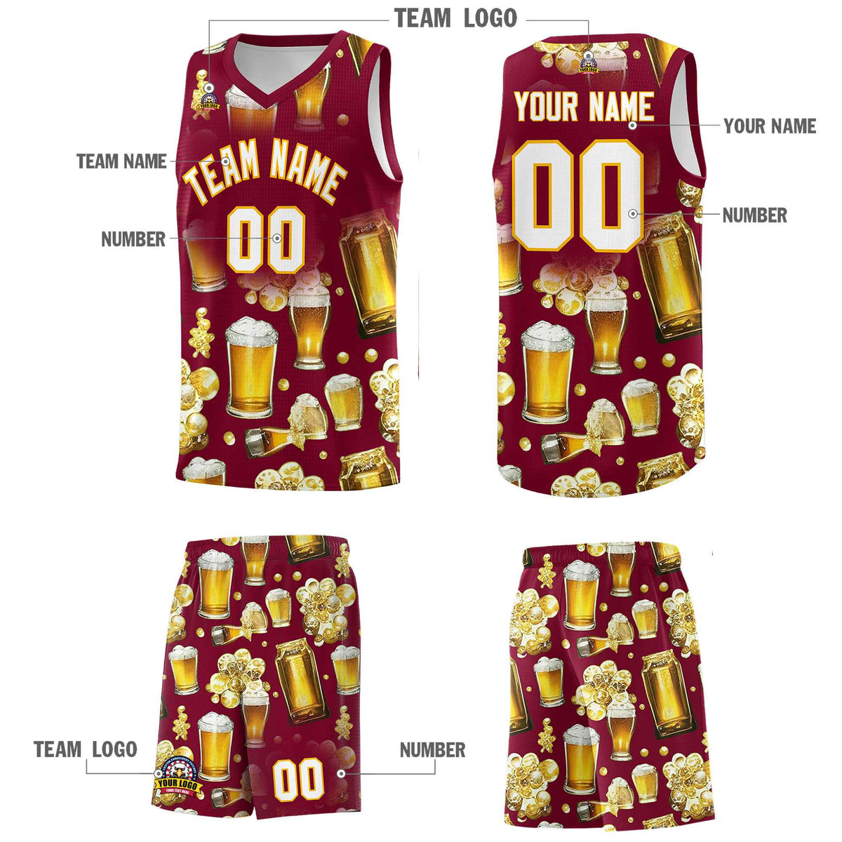 Custom Crimson National Beer Day Personalized Beer Bubble Basketball Jersey | Perfect for parties | Dye-sublimation printing | KXKSHOP