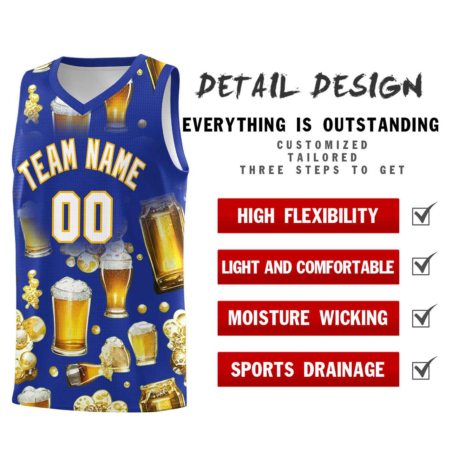Custom Royal Blue National Beer Day Personalized Beer Bubble Basketball Jersey | Perfect for parties | Dye-sublimation printing | KXKSHOP