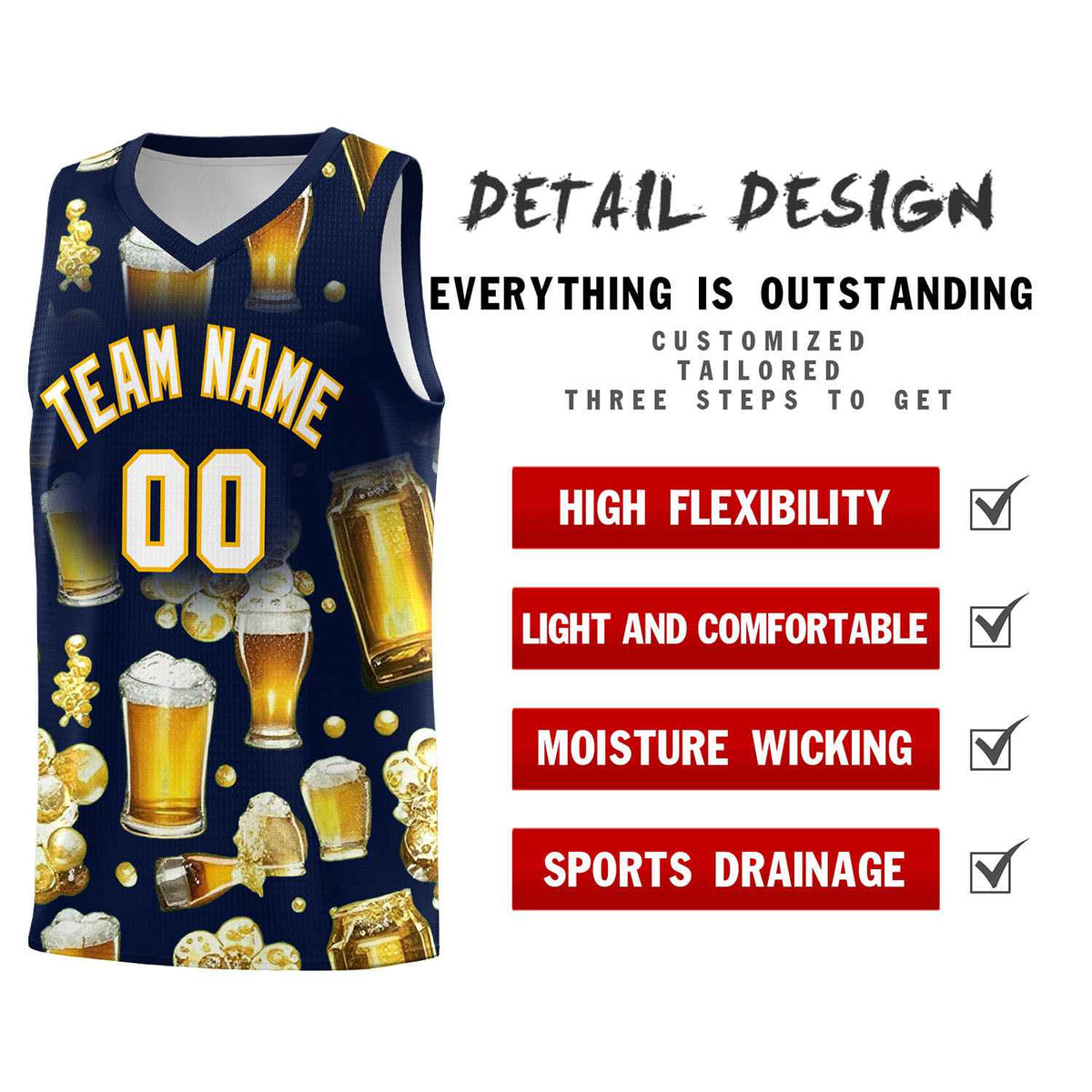 Custom Navy National Beer Day Personalized Beer Bubble Basketball Jersey | Perfect for parties | Dye-sublimation printing | KXKSHOP