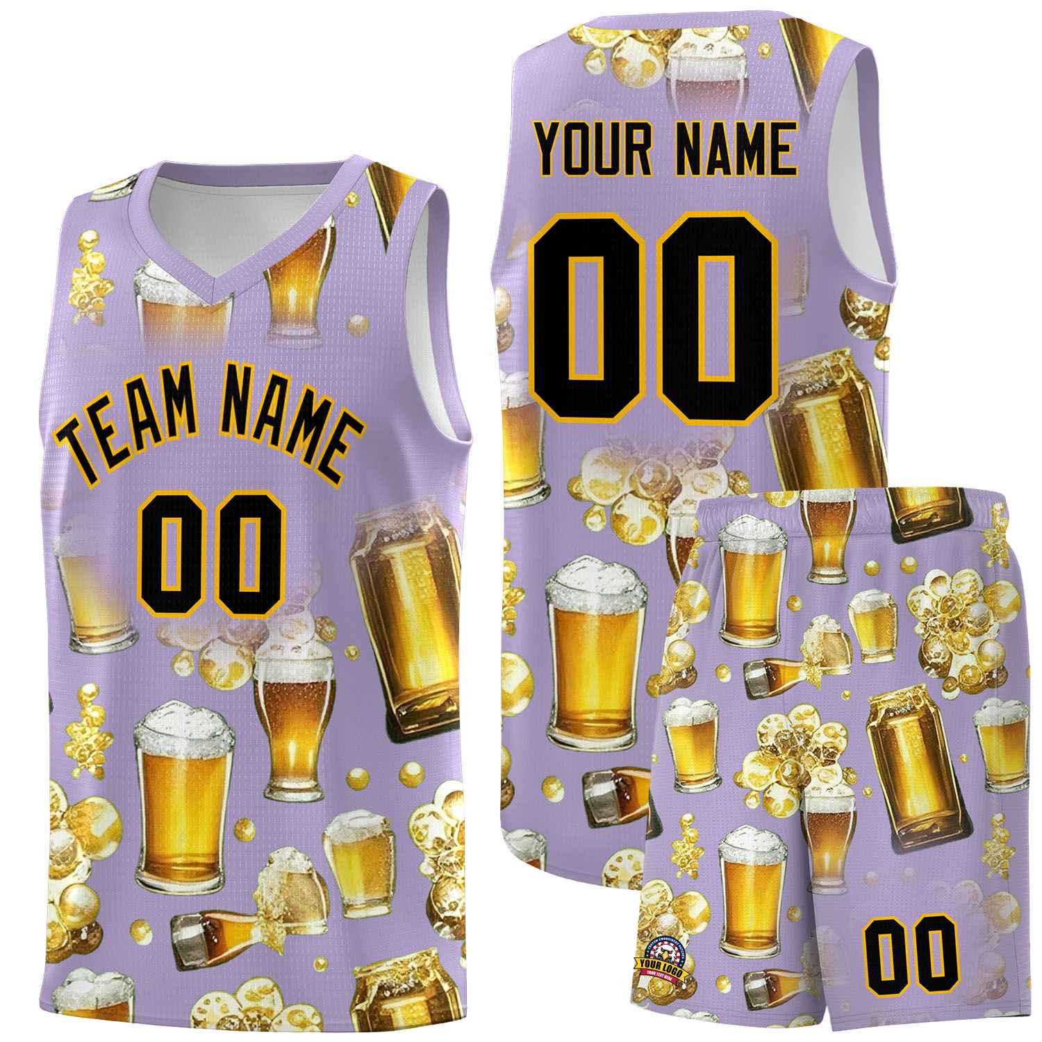 Custom Light Purple National Beer Day Personalized Beer Bubble Basketball Jersey | Perfect for parties | Dye-sublimation printing | KXKSHOP
