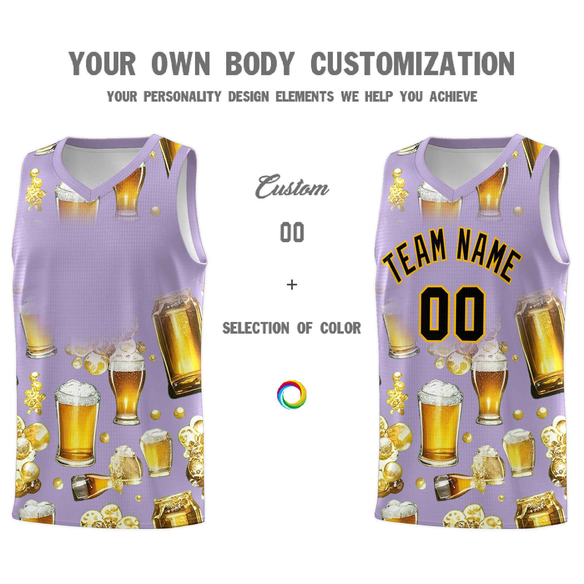 Custom Light Purple National Beer Day Personalized Beer Bubble Basketball Jersey | Perfect for parties | Dye-sublimation printing | KXKSHOP