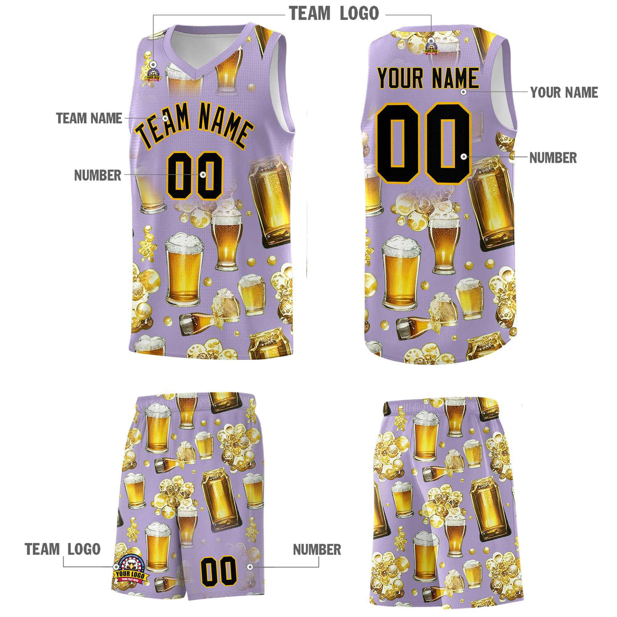 Custom Light Purple National Beer Day Personalized Beer Bubble Basketball Jersey | Perfect for parties | Dye-sublimation printing | KXKSHOP