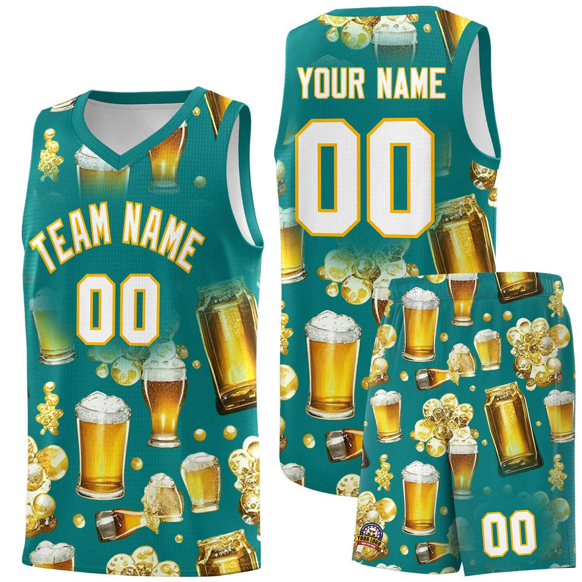 Custom Teal National Beer Day Personalized Beer Bubble Basketball Jersey | Perfect for parties | Dye-sublimation printing | KXKSHOP